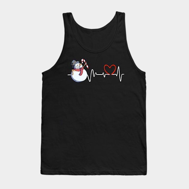 Heartbeat Christmas Candy Snowman Face Funny Heart Frequency Tank Top by alcoshirts